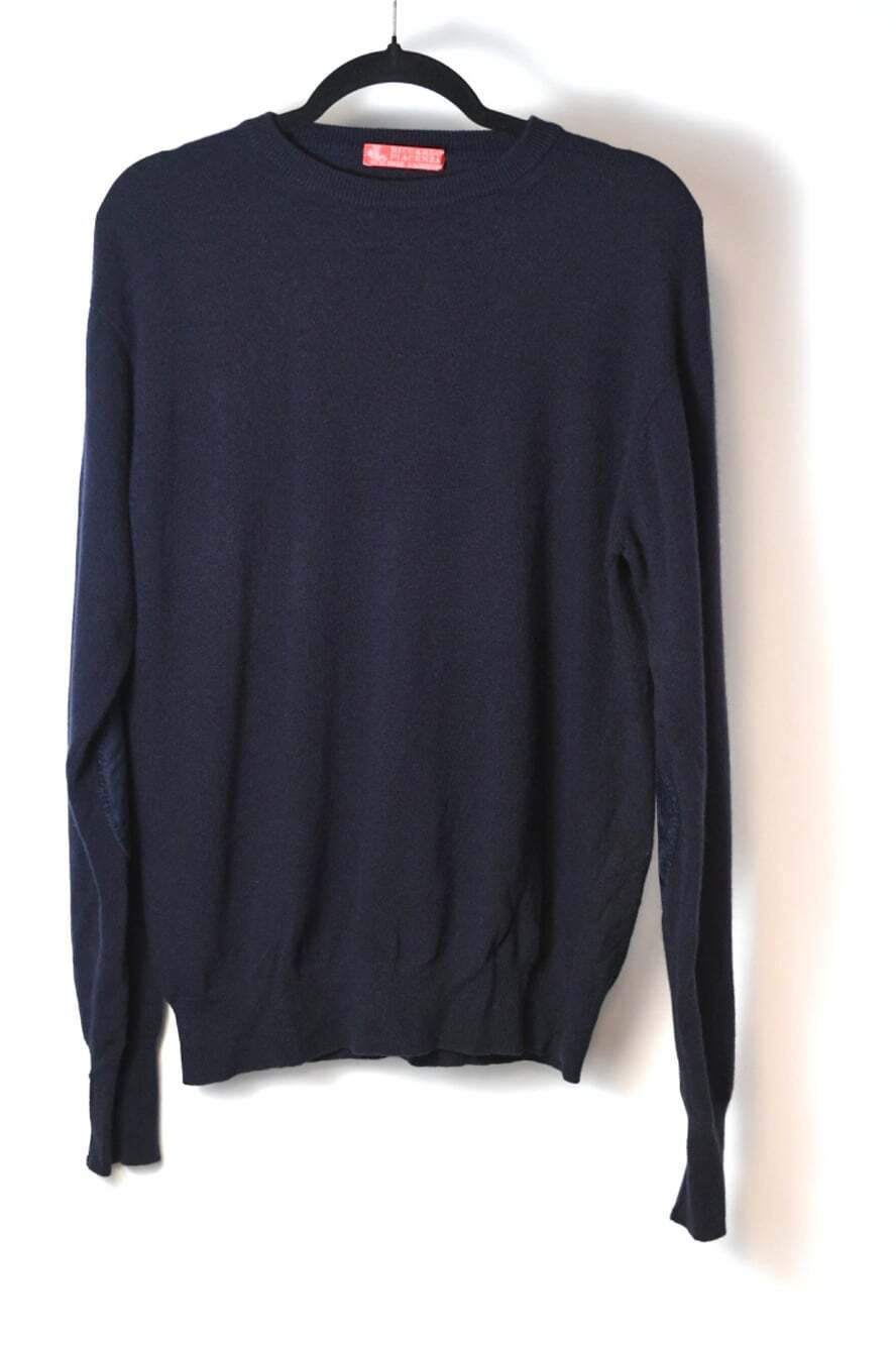 Piacenza 1733 Cashmere Sweater Mens L XL Navy Blue Elbow Patches Quiet Luxury